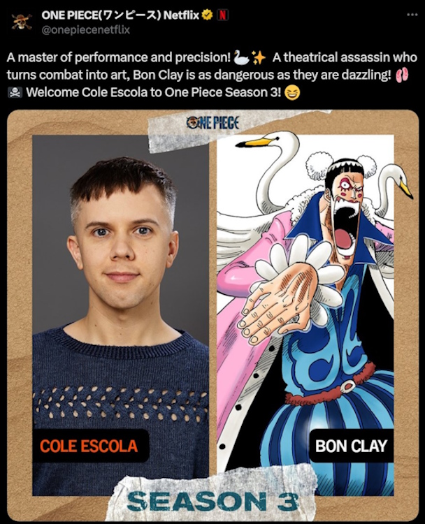 Bon Clay One Piece live-action announcement for season 3