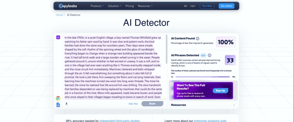 Copyleaks-AI-detector-tool-screenshot
