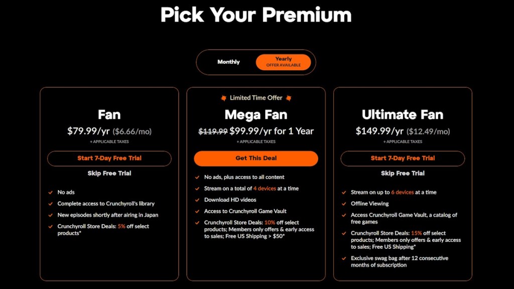 Crunchyroll Subscription Plans during Black Friday 2025 Sale