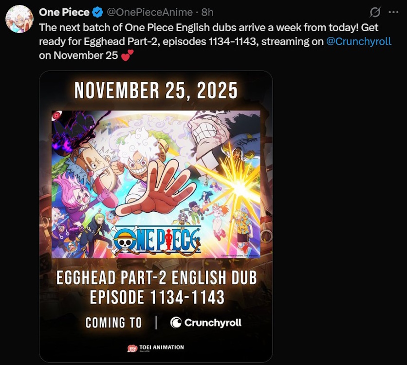 One Piece Egghead arc english dub release date