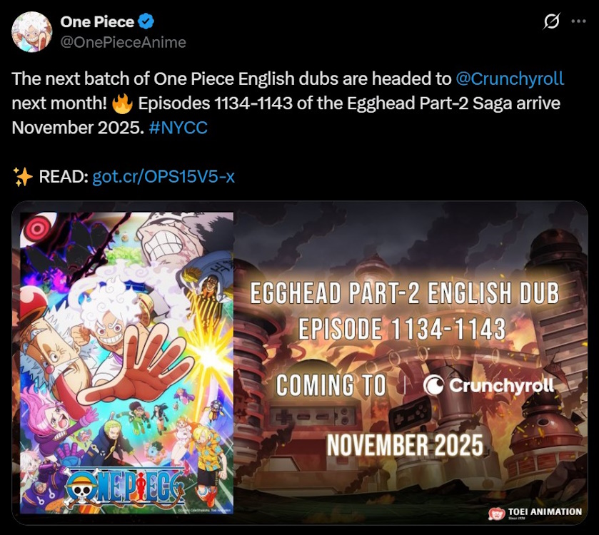Egghead arc new dub episodes release date