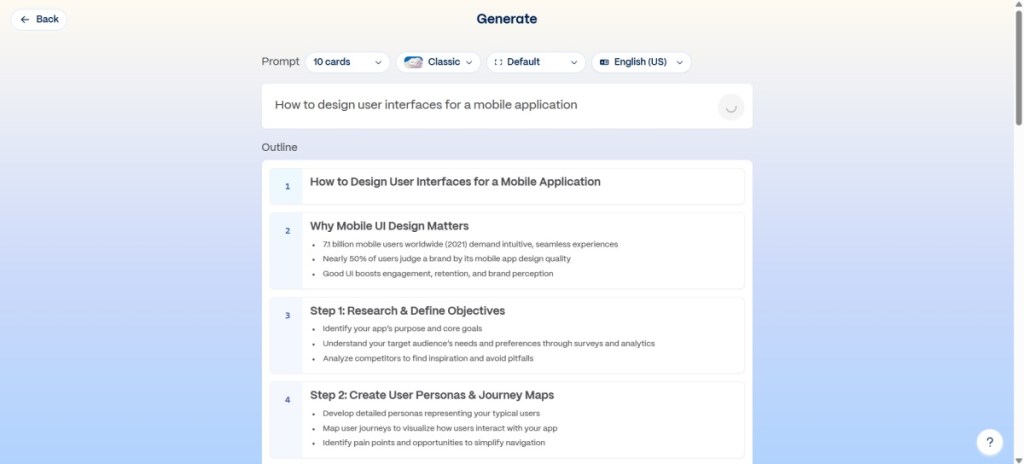 Gamma AI learning tool screenshot