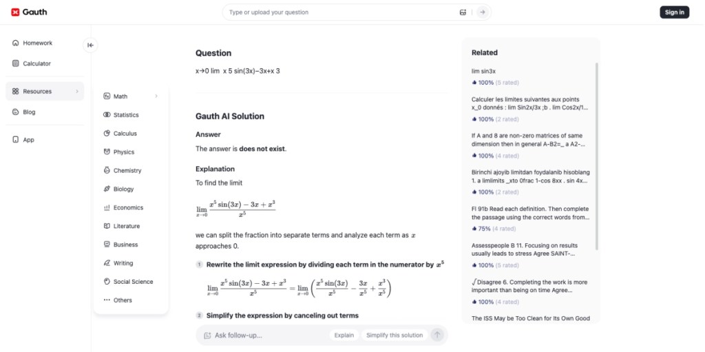 Gauth AI Maths Solver Tool Screenshot