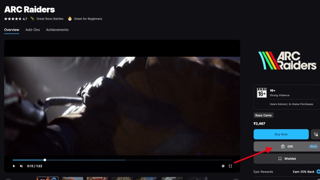 Gift games on Epic Games