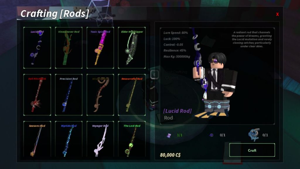 Lucid Rod Crafting Ingredients