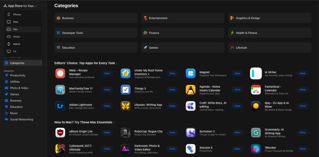 Mac App Store Page on Web Screenshot