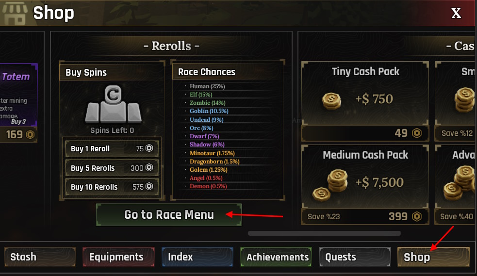 Reroll Race menu The Forge