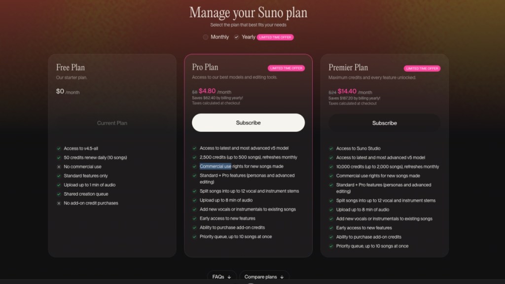 Suno Black Friday Pricing breakdown