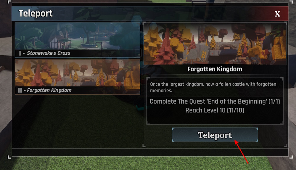 Teleport to Forgotten KIngdom in the Forge