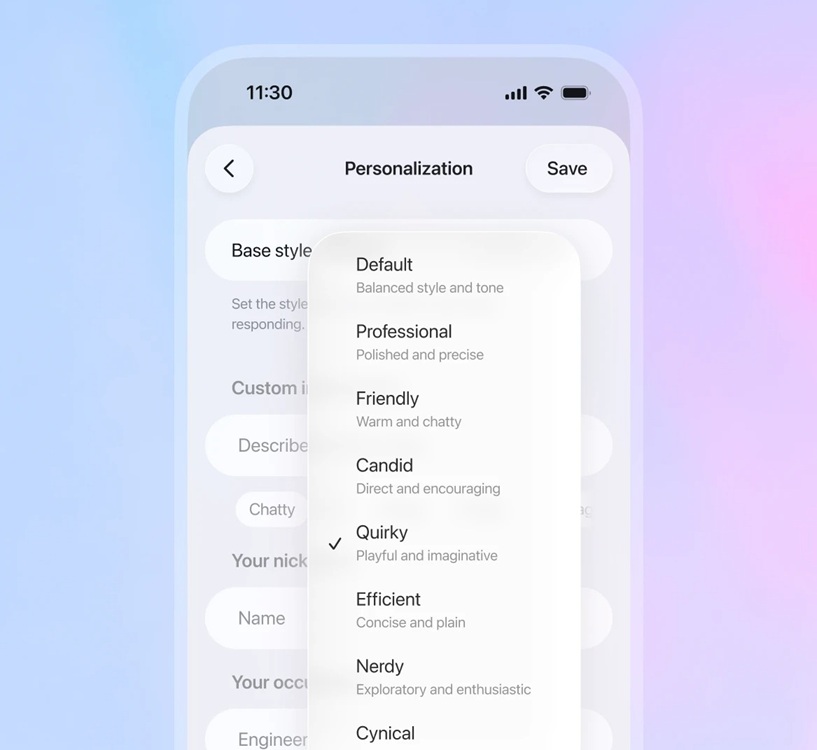 choose chatgpt personality