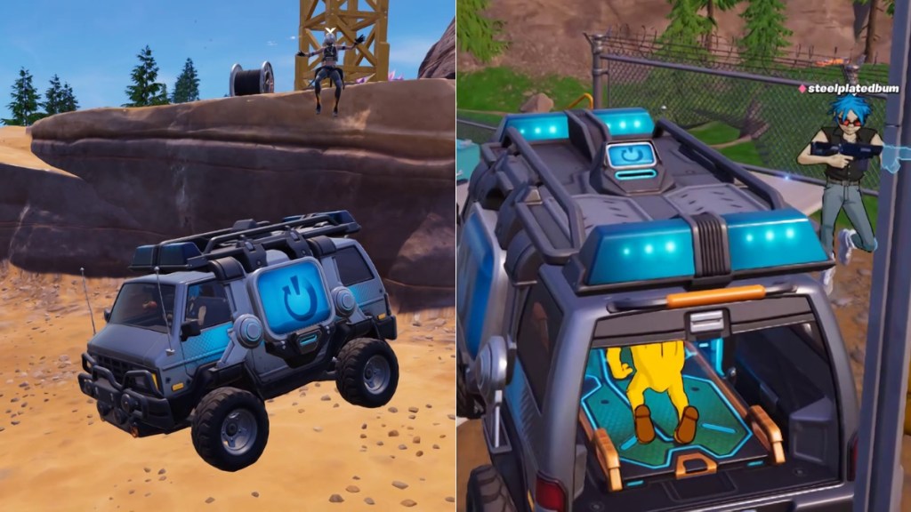 Fortnite player driving a Reboot Van and reviving teammate