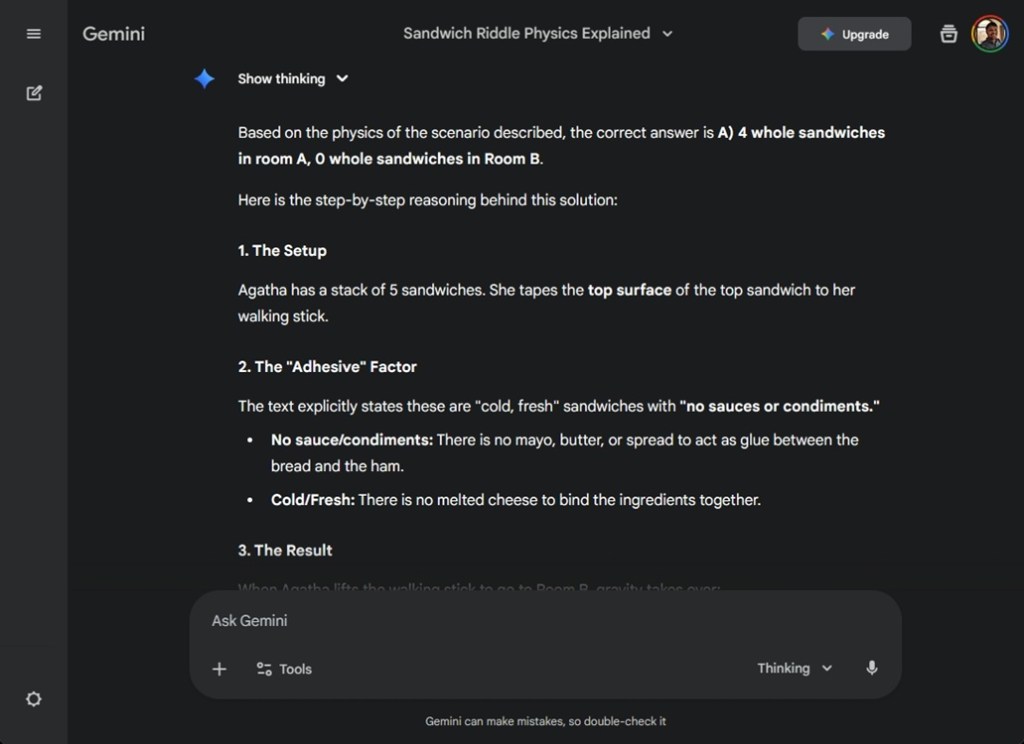 gemini 3 pro answering a logical problem