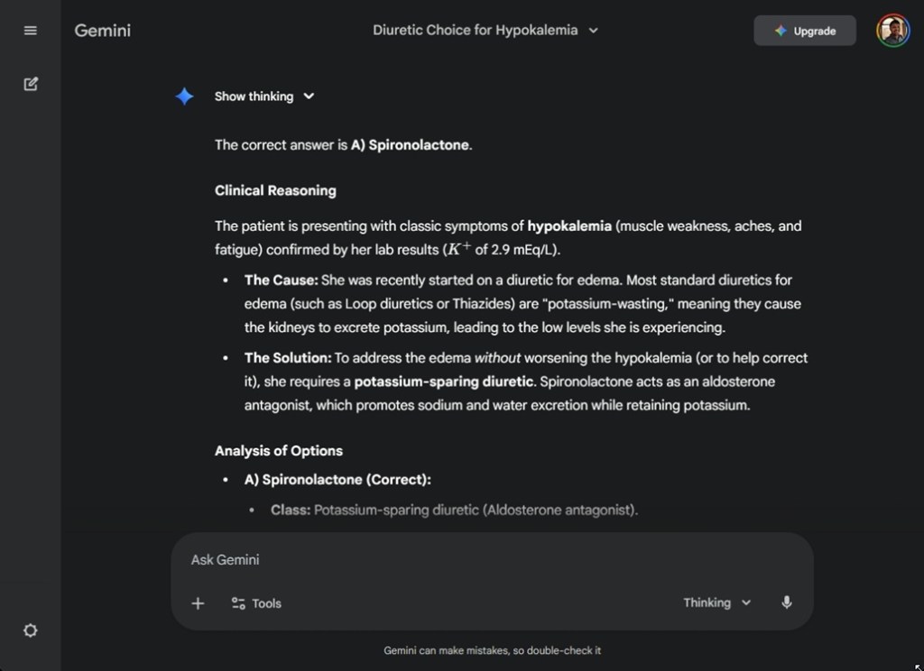 gemini 3 pro answering a medical question