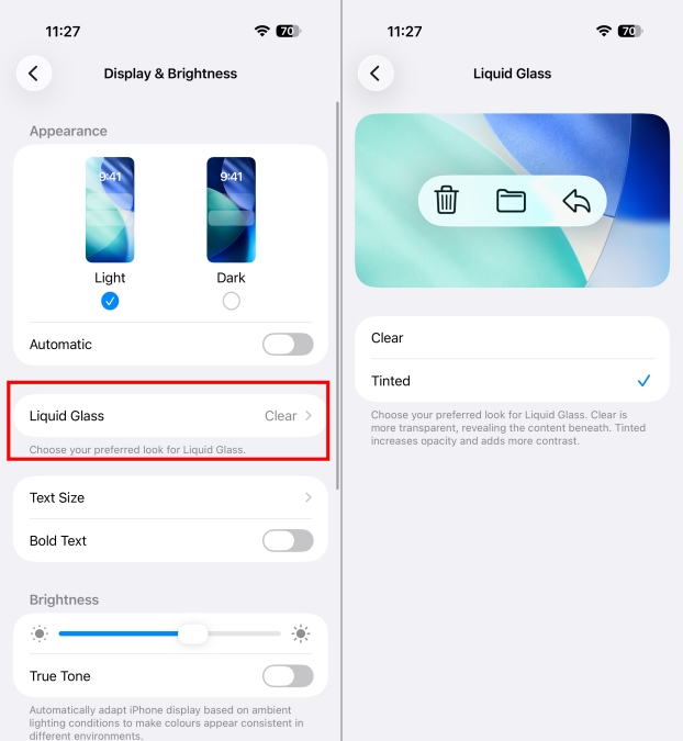 iOS 26.1 Update screen on iPhone Air display