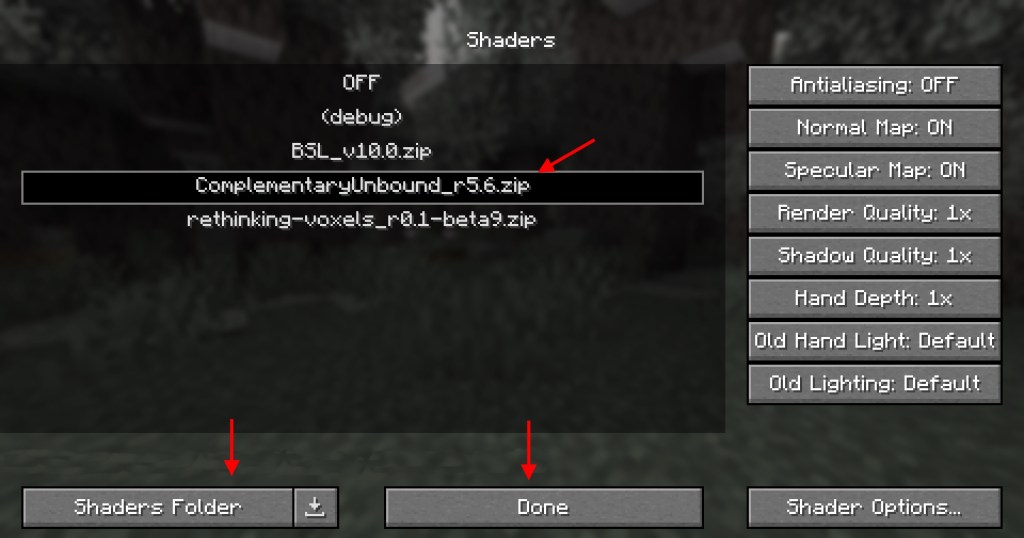 shaders option minecraft