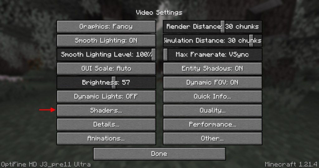 shaders tab in minecraft