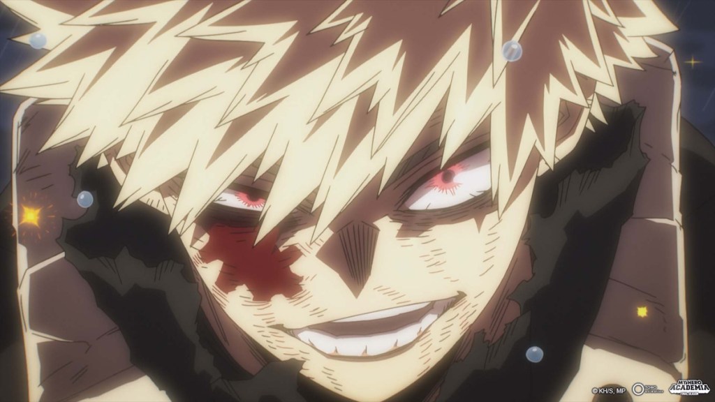 Bakugo smiling in MHA anime