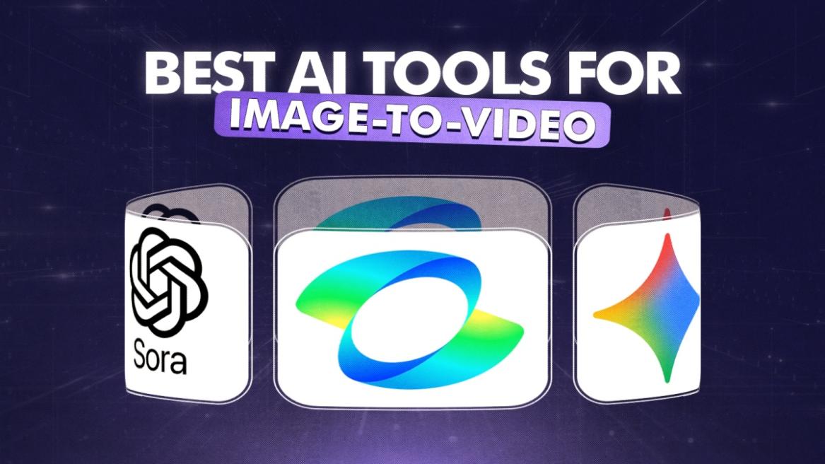 Illustration featuring icons of different AI image to video generator tools