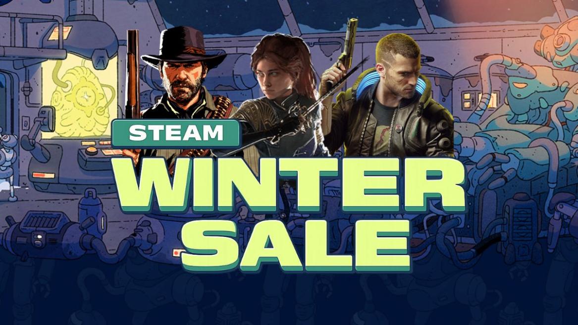 Best Steam Winter Sale Deals cover featuring Arthur Morgan, Maelle, and V