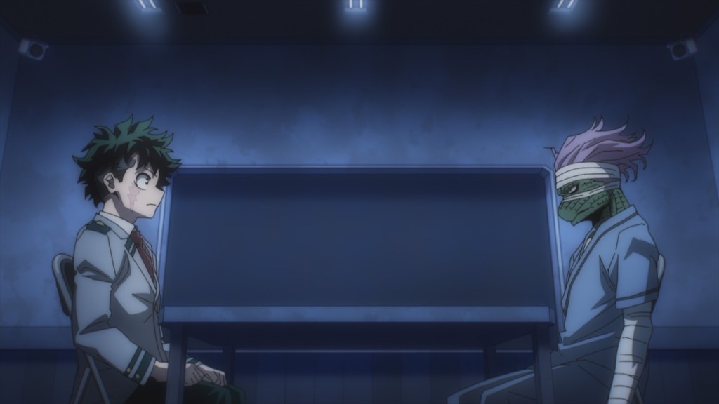 Deku talking with spinner in MHA anime