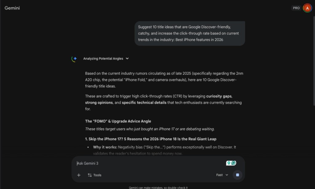 Gemini creating title suggestions