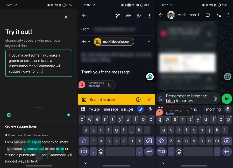 Grammarly AI Proofread and writing assistant in action screenshots