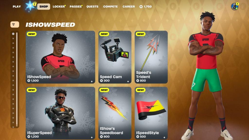 IShowSpeed skin and other cosmetics in Fortnite Item Shop
