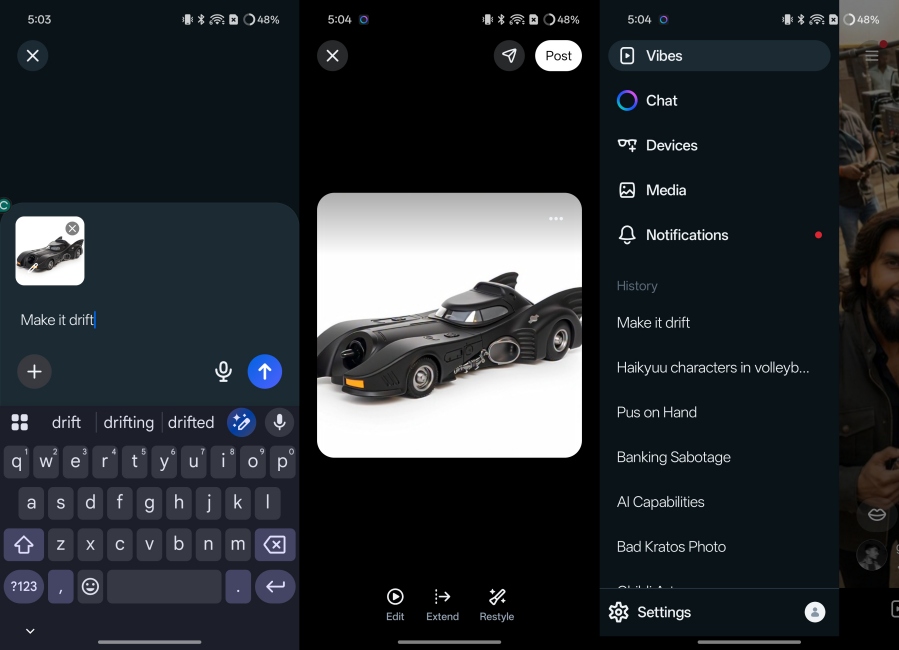 Meta AI app video generation screenshots showcase