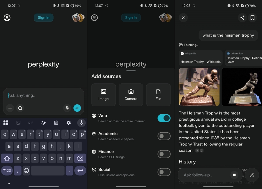 Perplexity AI on Android Screenshot