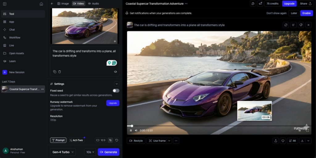 Runway ML Image to Video Generator Screenshot
