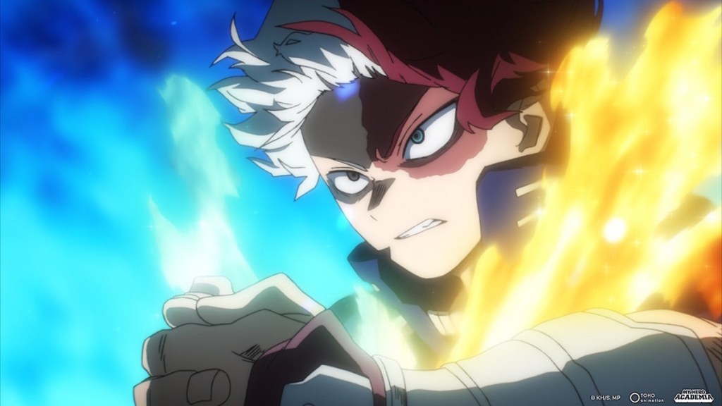 Shoto Todoroki using his quirk in MHA anime