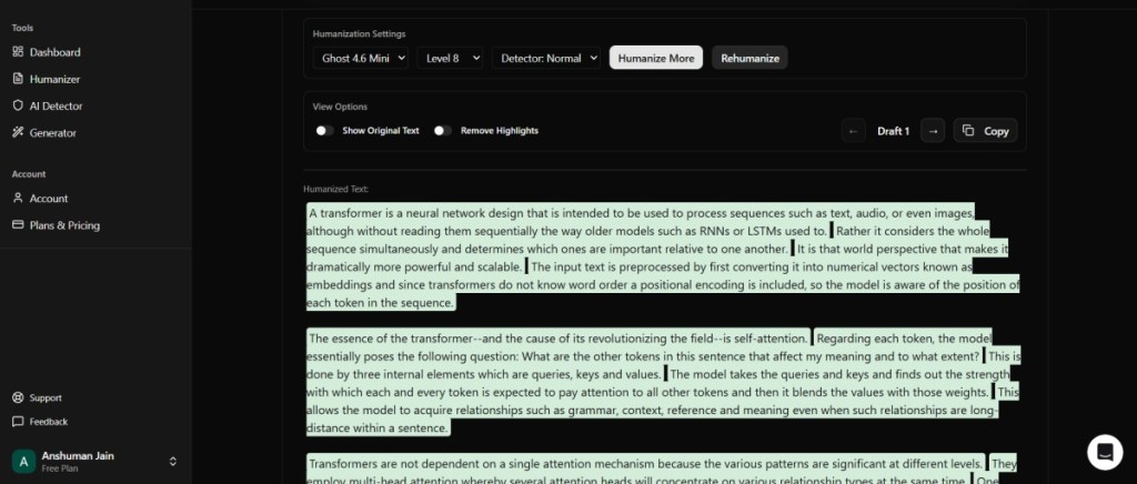StealthWriter.ai humanization screenshot