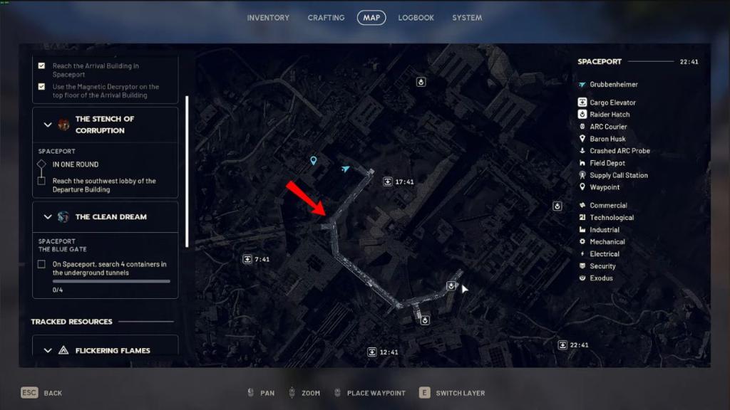 Map of the Spaceport Underground Tunnel in Arc Raiders