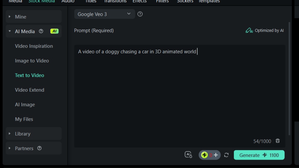 Wondershare Filmora AI text to video screenshot
