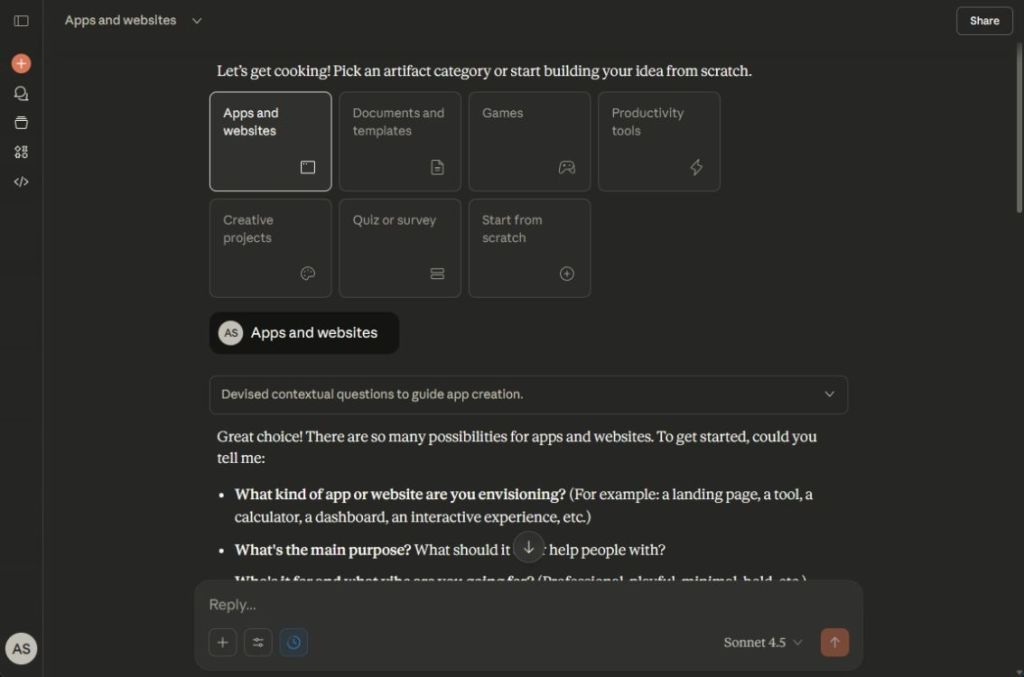asking claude to create an ai app