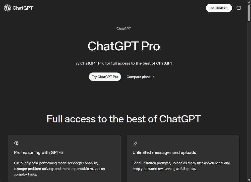 chatgpt pro ui page