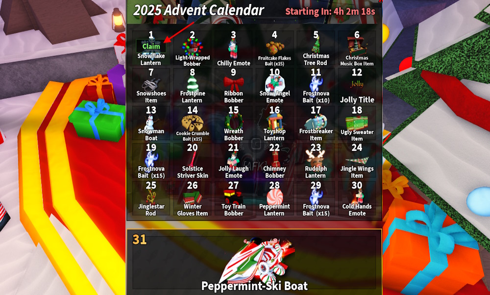 claim advent calendar rewards Fisch