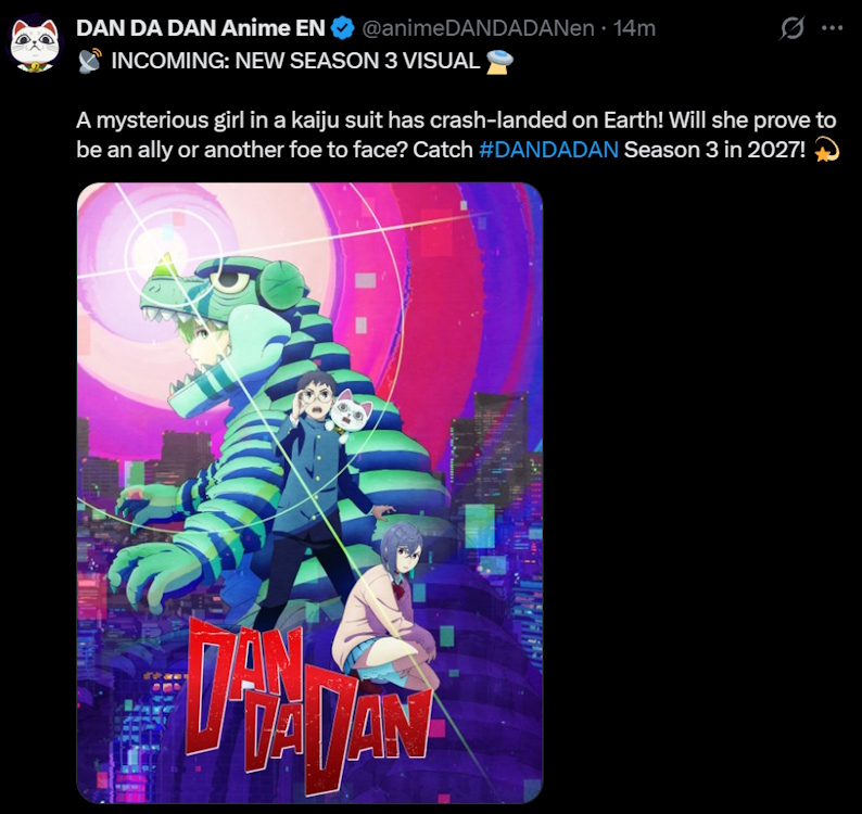 Dandadan season 3 release window announcement