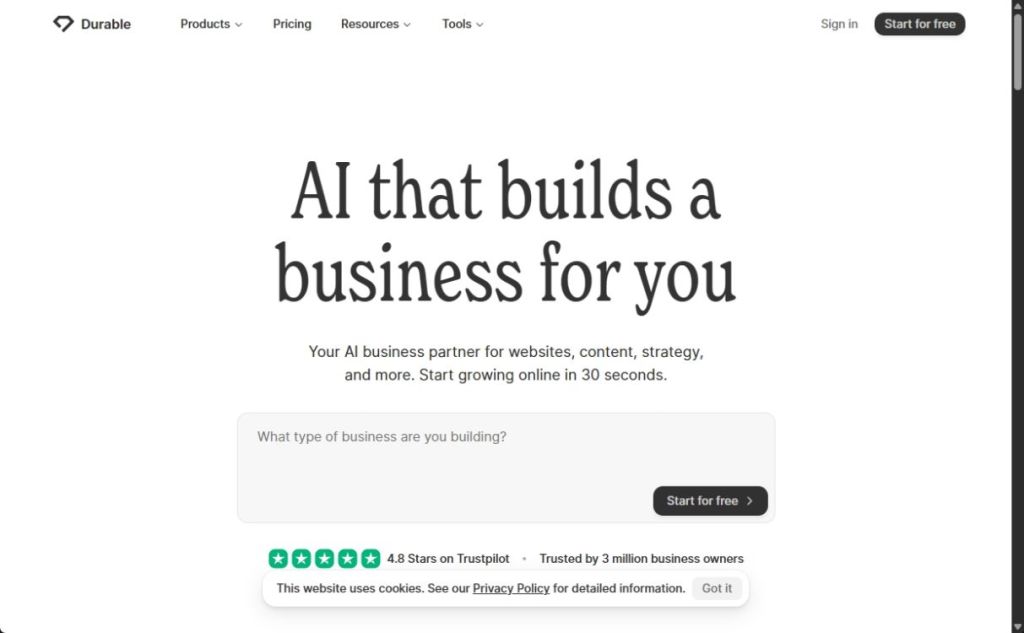 durable ai website builder