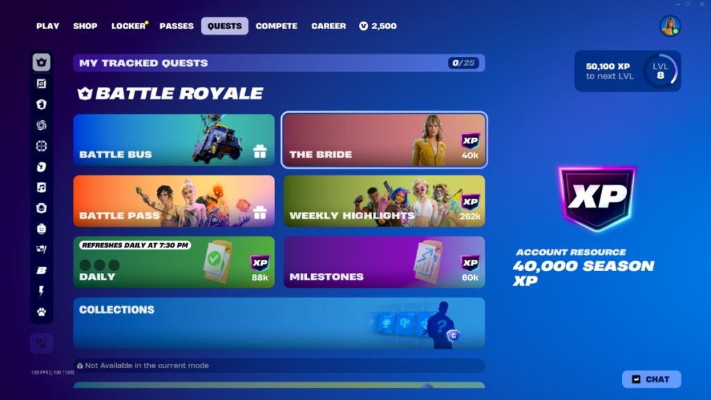 Fortnite Chapter 7 Quest Menu