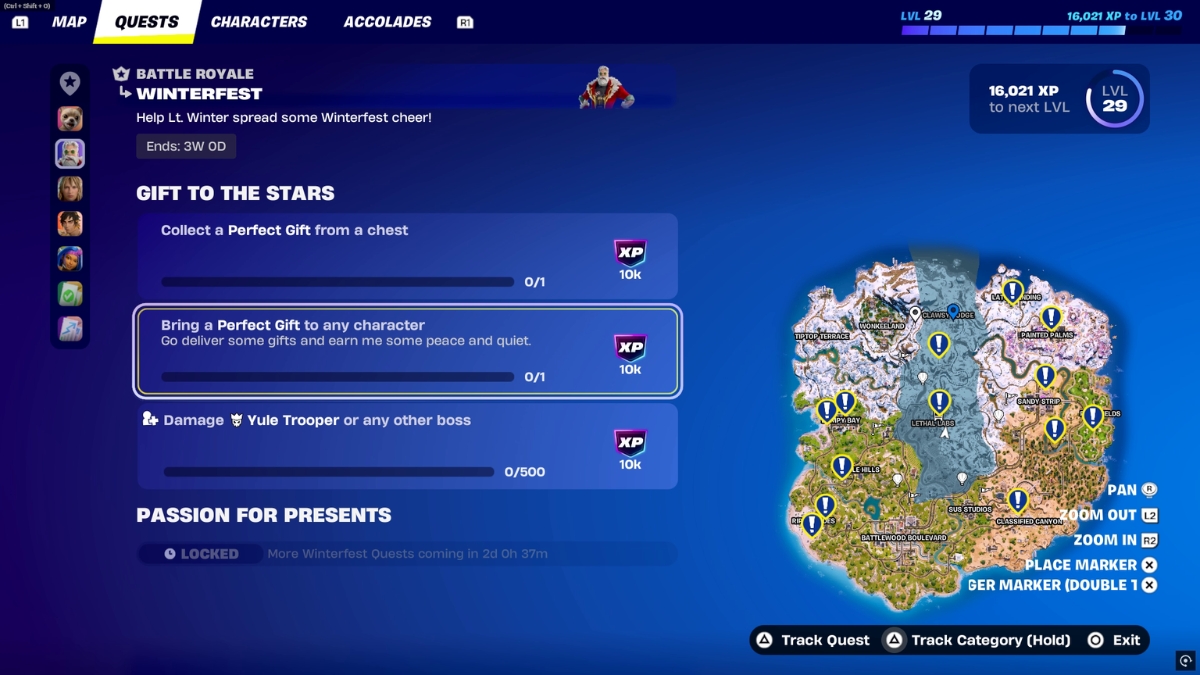 Fortnite Winterfest 2025 Quests tab