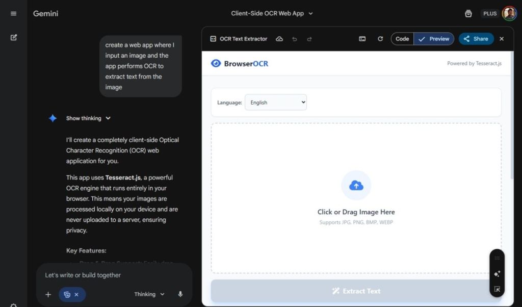 gemini created an ocr app