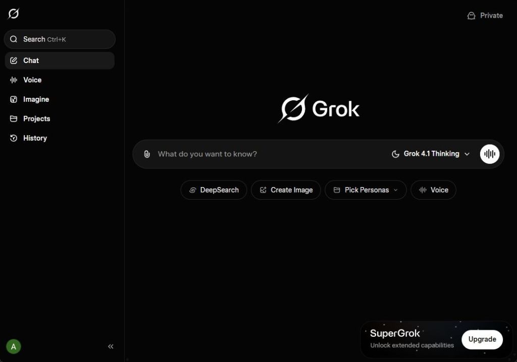 grok 4.1 webpage