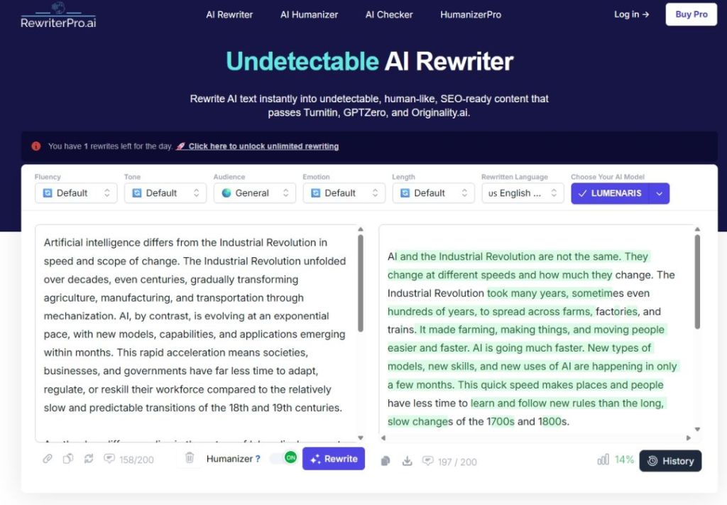 rewriterpro ai humanizer