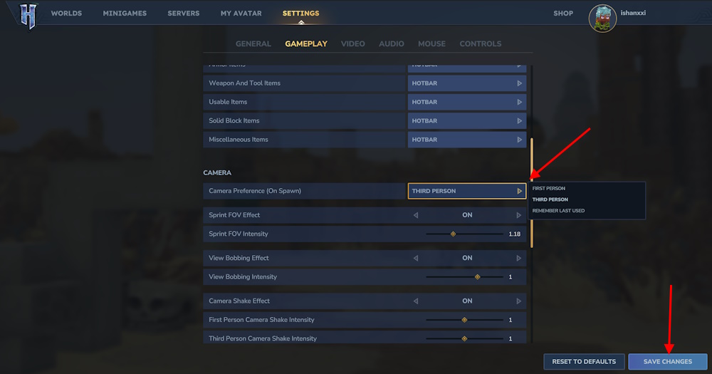 Change third person camera in Hytale