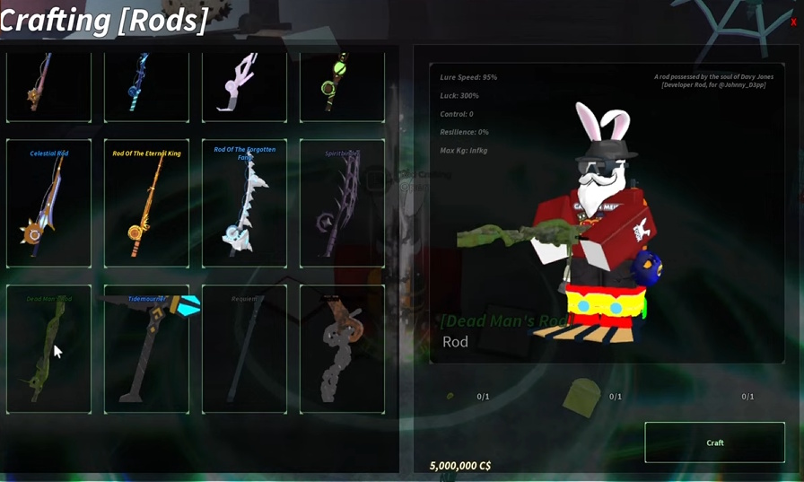 Crafting Dead Man's Rod in Fisch