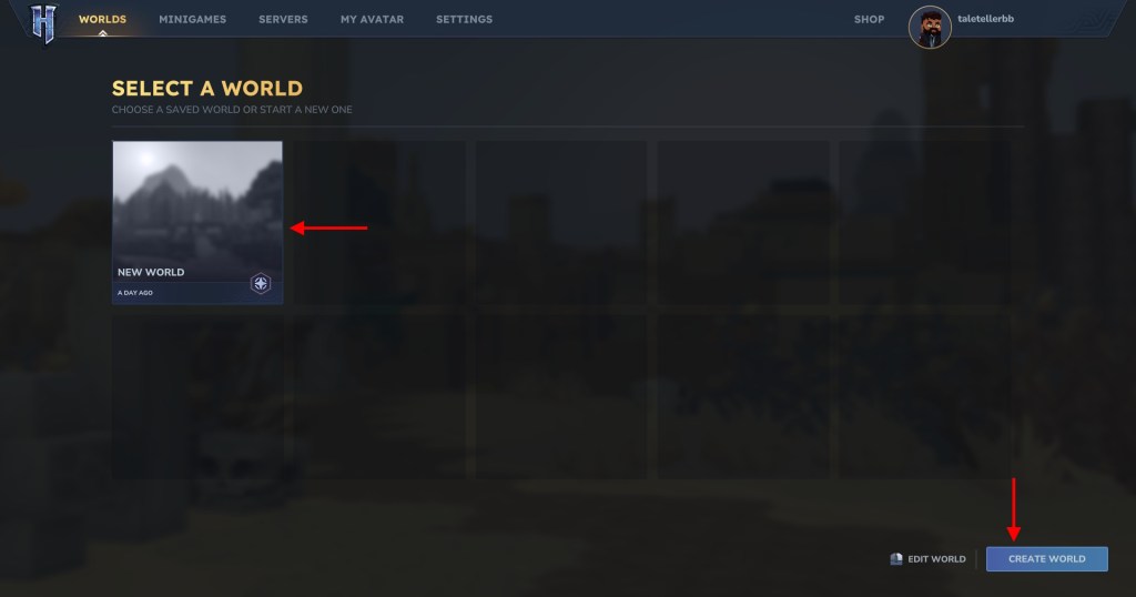 Create a new world or edit the existing world on Hytale