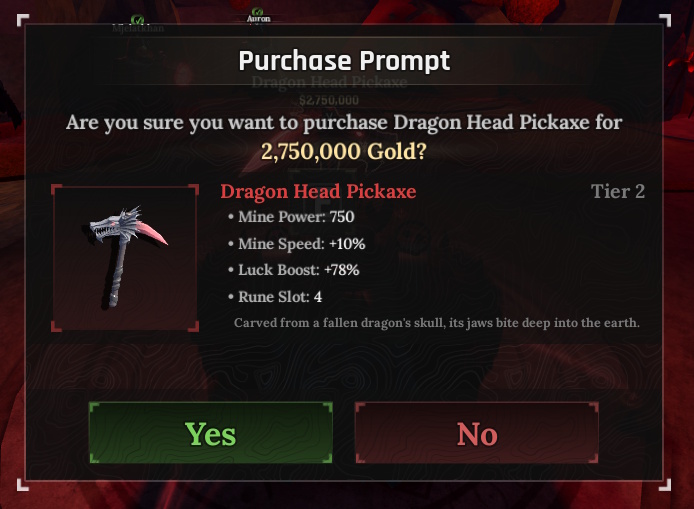 Dragon Head PIckaxe Stats The Forge