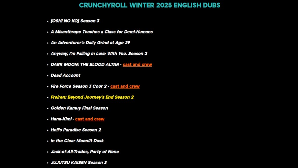 Frieren Season 2 English Dub in Crunchyroll's Winter 2026 English Dub line up