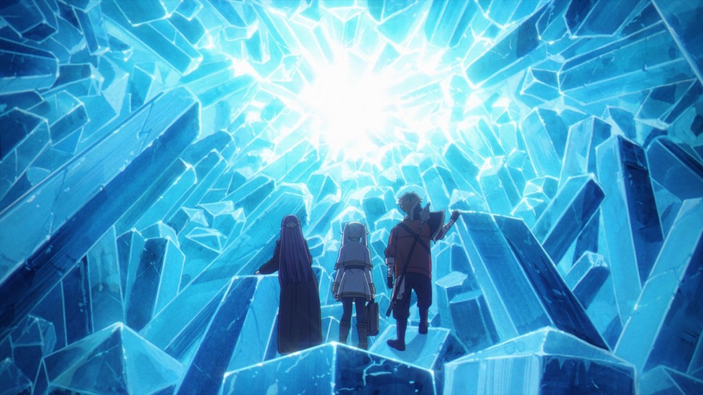Frieren, Fern, and Stark in the crystal cave